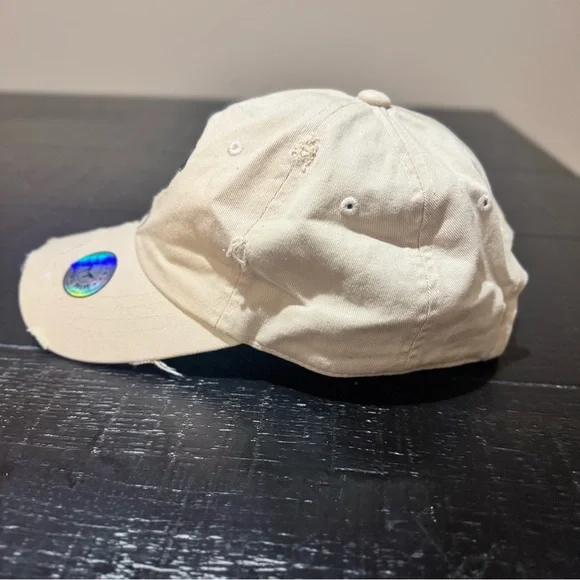 Mu-ka Beige Distressed Dad Hat Cartoon Money Character Embroidery Streetwear Y2K - Picture 2 of 7